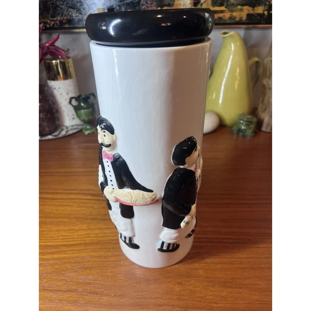 Vintage Houston Harvest Hand Painted Ceramic Bistro Waiters Tall Pasta Canister